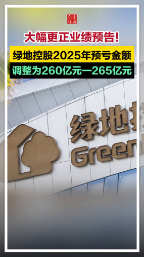大幅更正業績預告！綠地控股2025年預虧金額調整為260億元—265億元