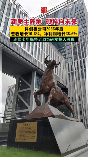 新质主阵地 硬科向未来  科创板公司2025年度营收增长10.3%，净利润增长26.6% 连续七年保持近13%研发投入强度