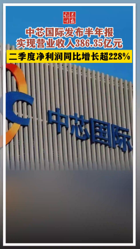 中芯国际发布半年报 实现营业收入386.35亿元 二季度净利润同比增长超228%